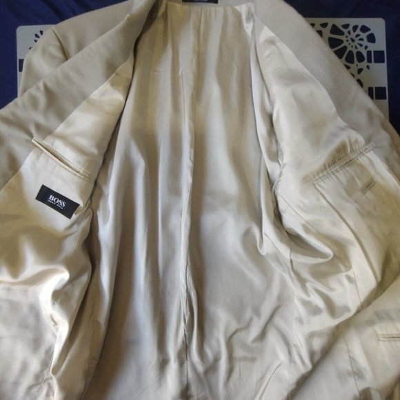 Vtg Hugo Boss Jacket Men SIze 46‎ Beige Virgin Wool Blazer USA Made - Picture 3 of 7
